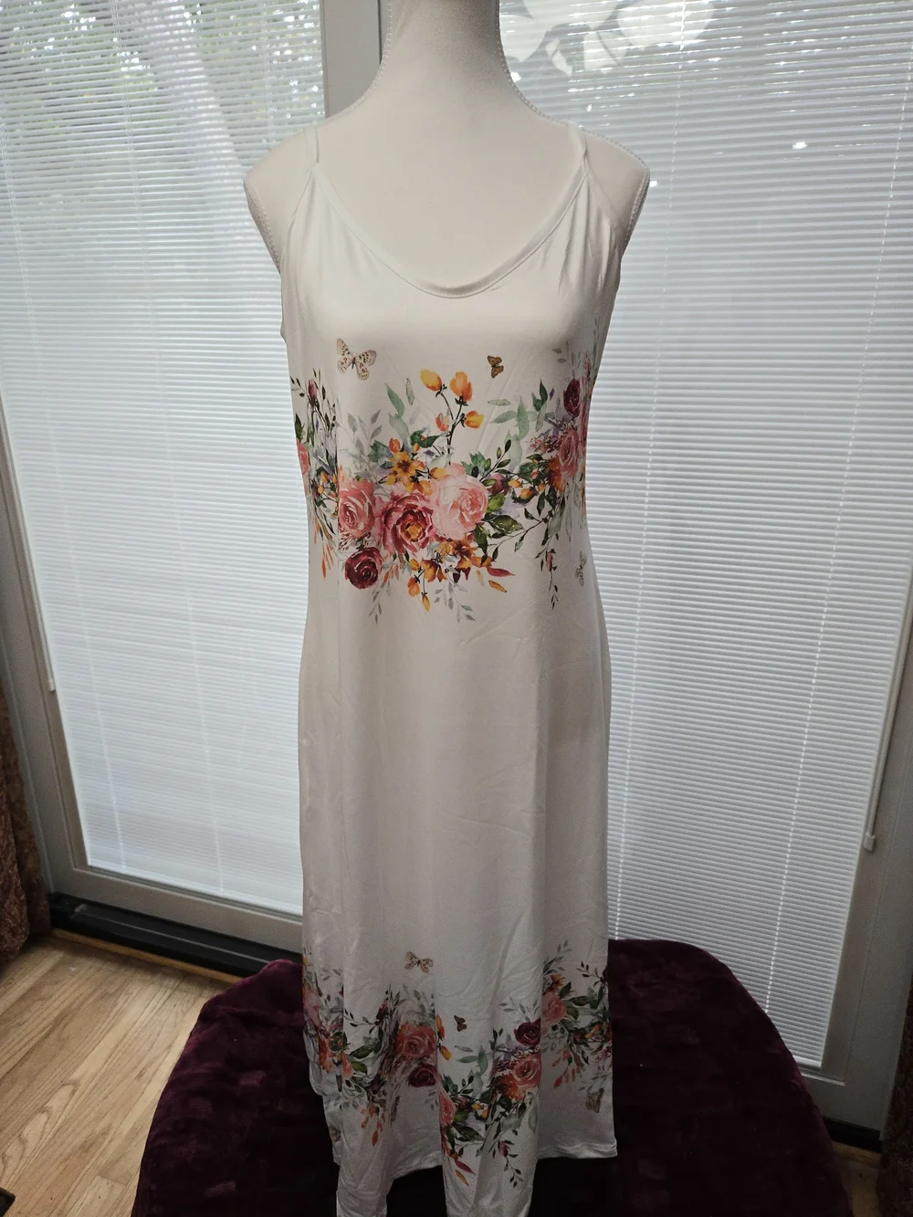 Floral White Long Jacket  & Maxi Dress Set - White Size Large 2 Piece